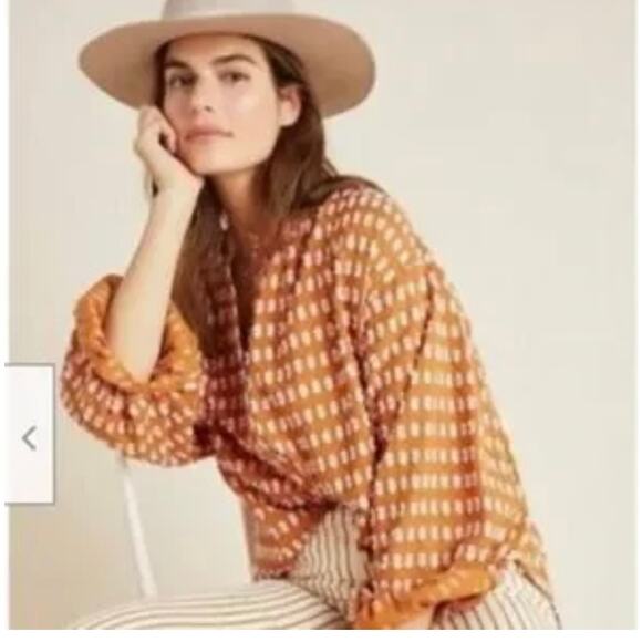 EUC Anthropologie Pilcro Tavi textured cotton top balloon sleeves sz: S - Picture 4 of 13